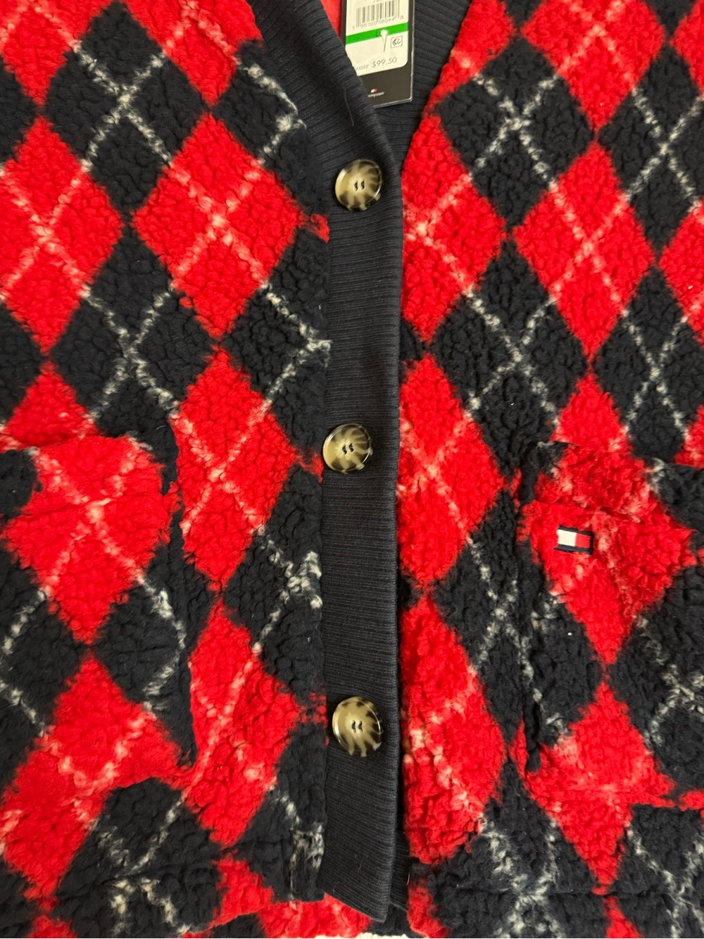 Tommy Hilfiger Red and Black Argyle Button Cardigan - Picture 3 of 8